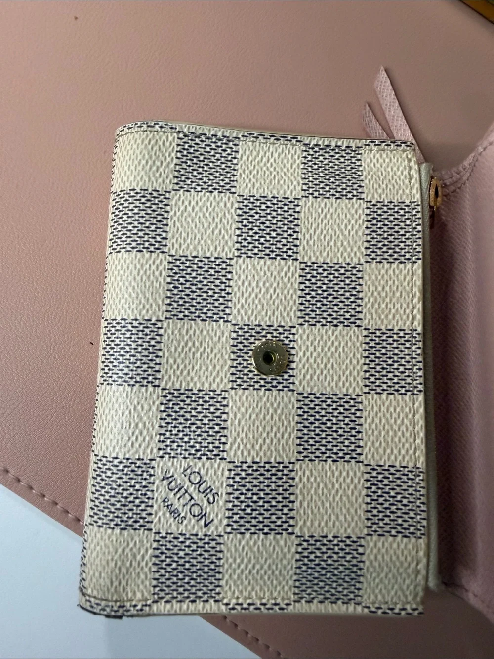 Louis Vuitton Damier Azur Victorine Wallet Rose Ballerine Pink COA w/ Box